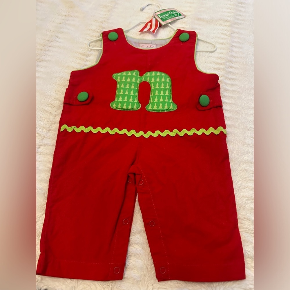 MudPie Initial “N” Christmas Baby Romper 0-6 Months - Holiday Outfit - NWT